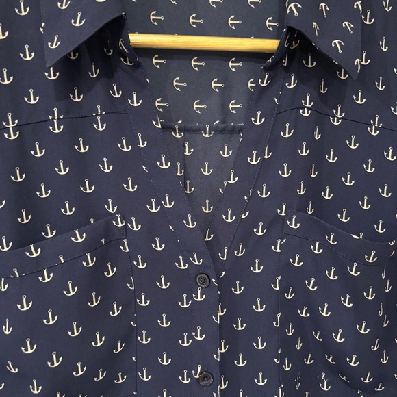 Express Portofino Blue Button Down Shirt Semi Sheer Nautical Anchor Size Large - Picture 6 of 10